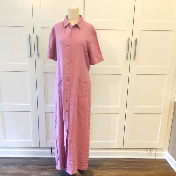 Nordstrom Mauve Pink Button-Up Linen Maxi Dress Size 10 Tall EUC - Picture 1 of 7